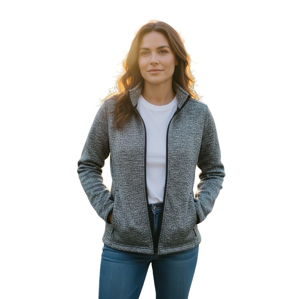 Knoss Women High Loft Fleece Performance Jacket M Gray Zip Cozy Warm Outdoor NWT